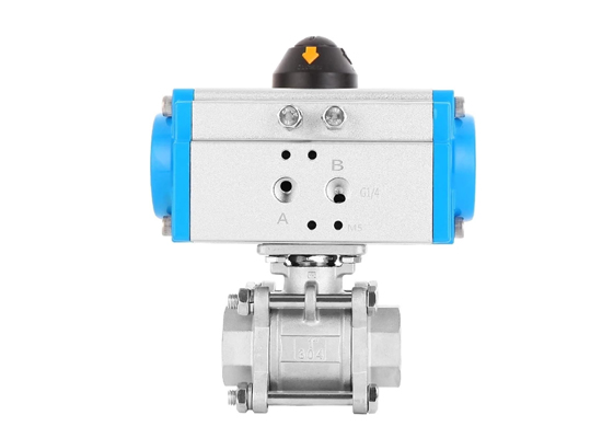 Three-piece pneumatic ball valve